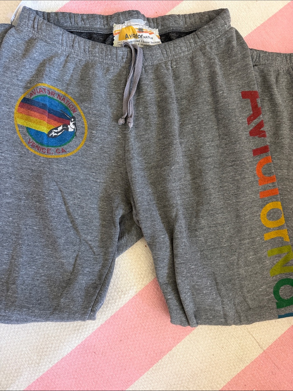 Aviator Nation Gray Kids Shorts with Rainbow Logo